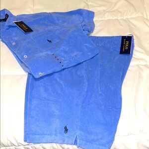 Polo Ralph Lauren, Terry cloth Sky Blue Shirt + Shorts BUNDLE!!!🔥🔥 New!